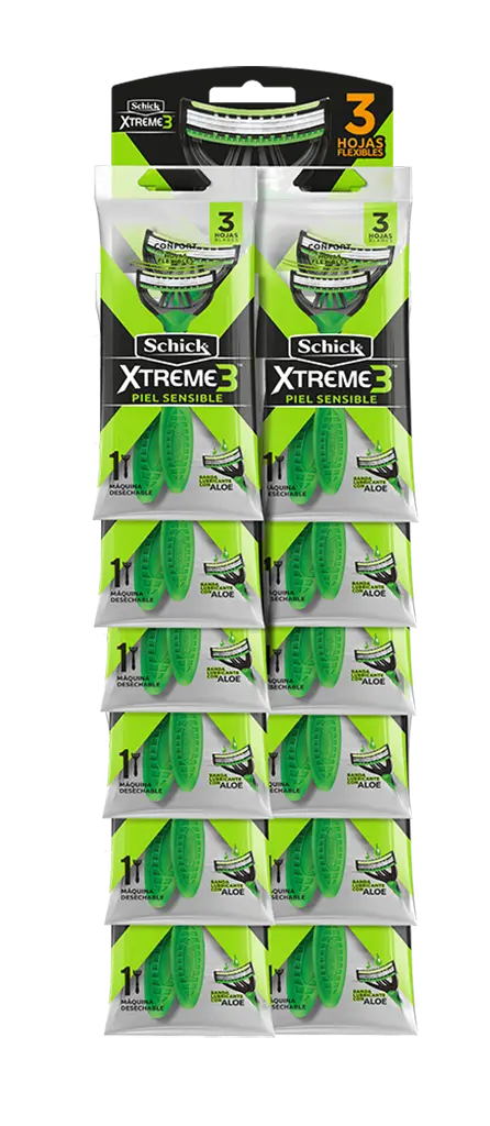 Schick Xtreme 3 Hojas Piel Sensible Tira x12 Unidades