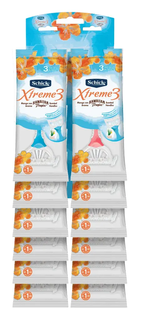 Schick Afeitadora Xtreme 3 Hawaiian Tropic Piel Delicada x12u