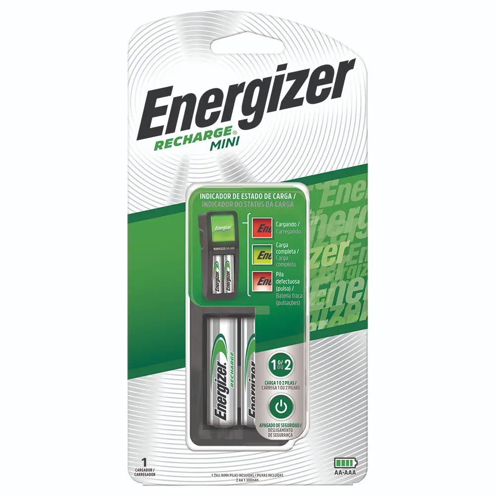 Energizer Cargador Mini + 2 Pilas AA Recargables